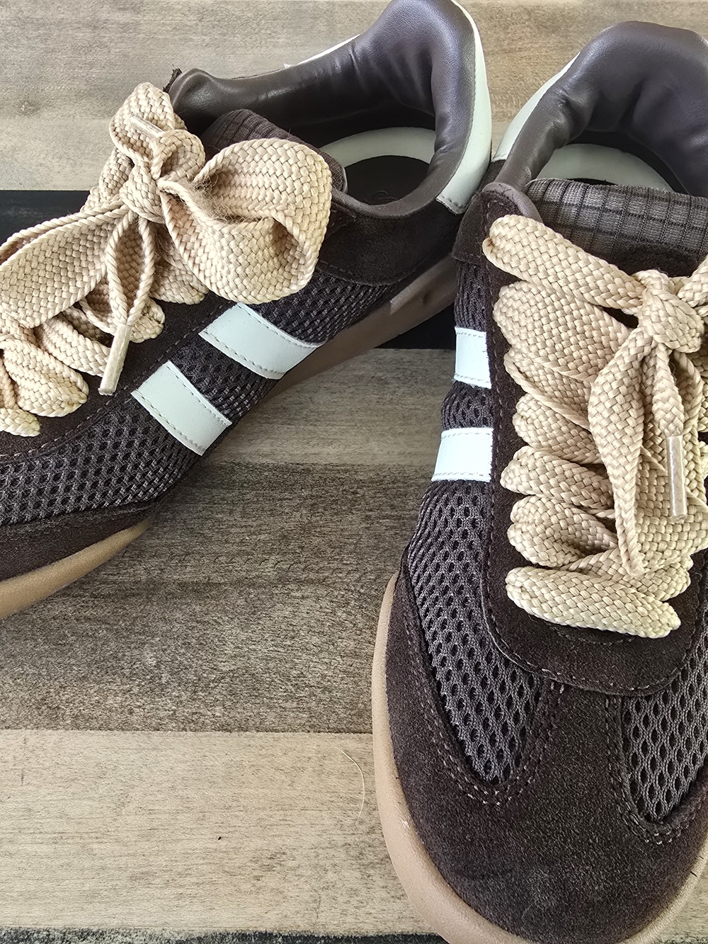 Steve Madden Brown Sneakers with Tan Laces and White Stripes